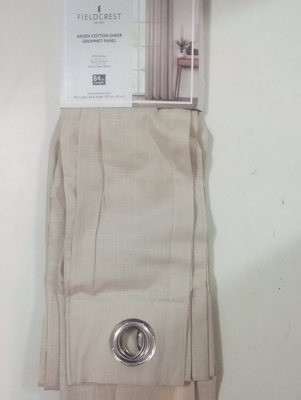Fieldcrest Arden Cotton Sheer Window Curtain Panel Tan 84" NWT $55